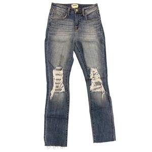 L'AGENCE Luna High Rise Straight Jeans 24 Classic Ice Destruction Distressed